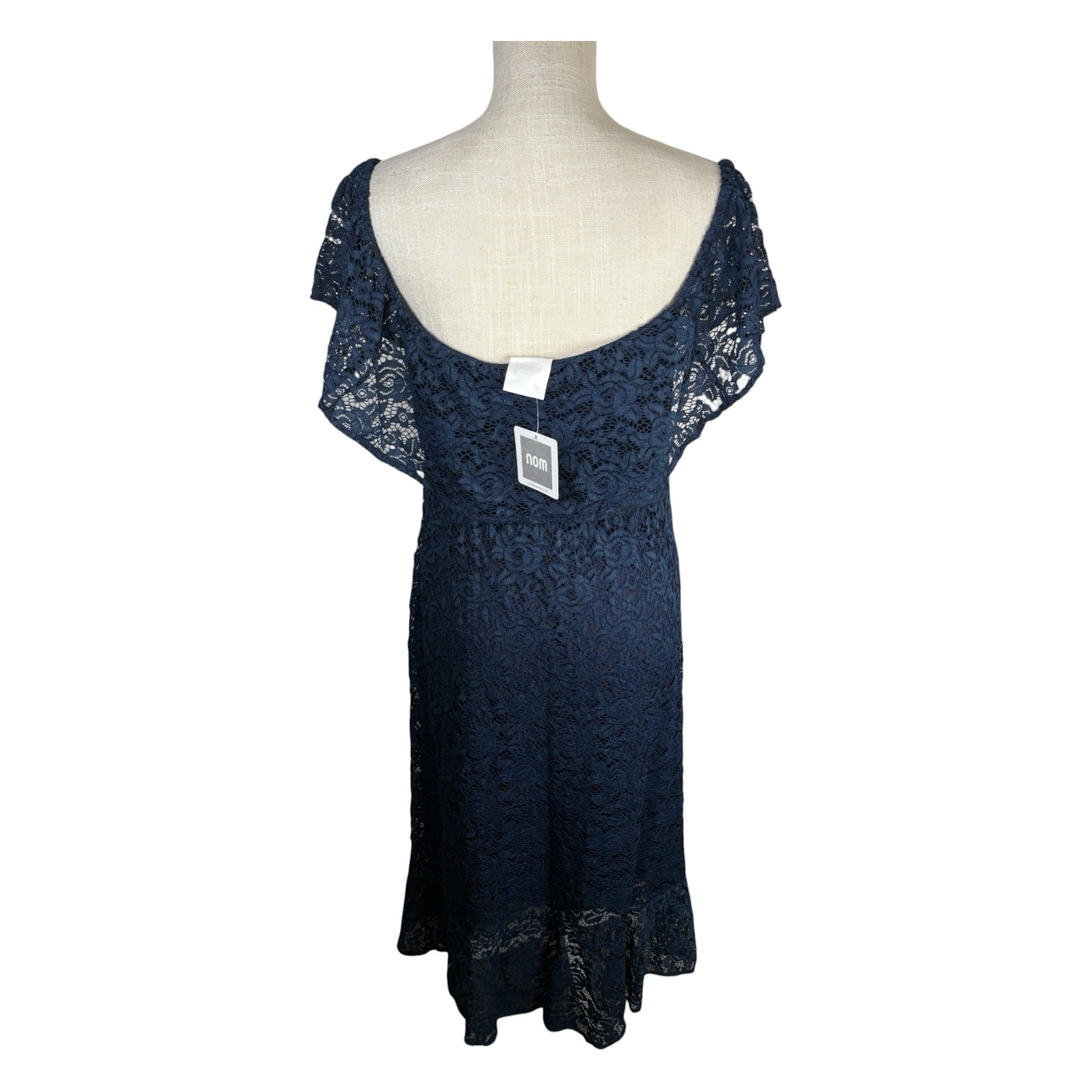 Nwt Nom Maternity Lucia Off-The-Shoulder Lace Midi Dress Women’s Large Navy Blue — image 6 of 8
